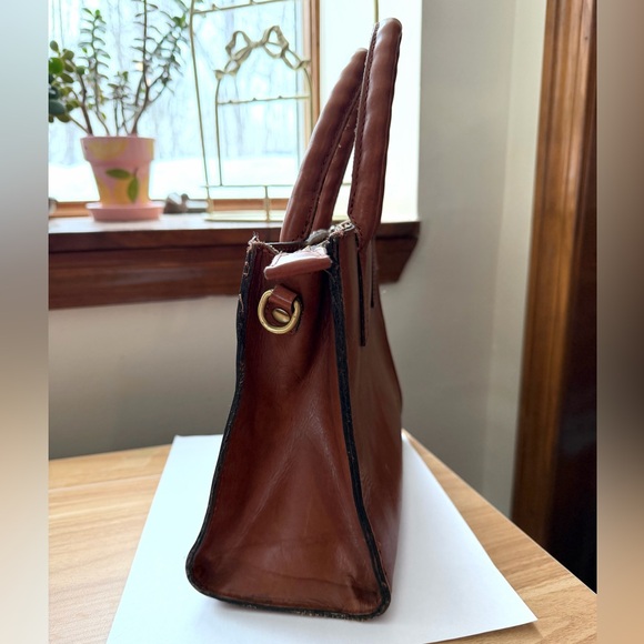 Patricia Nash Cognac Leather Satchel - Convertible to Crossbody - Picture 6 of 16